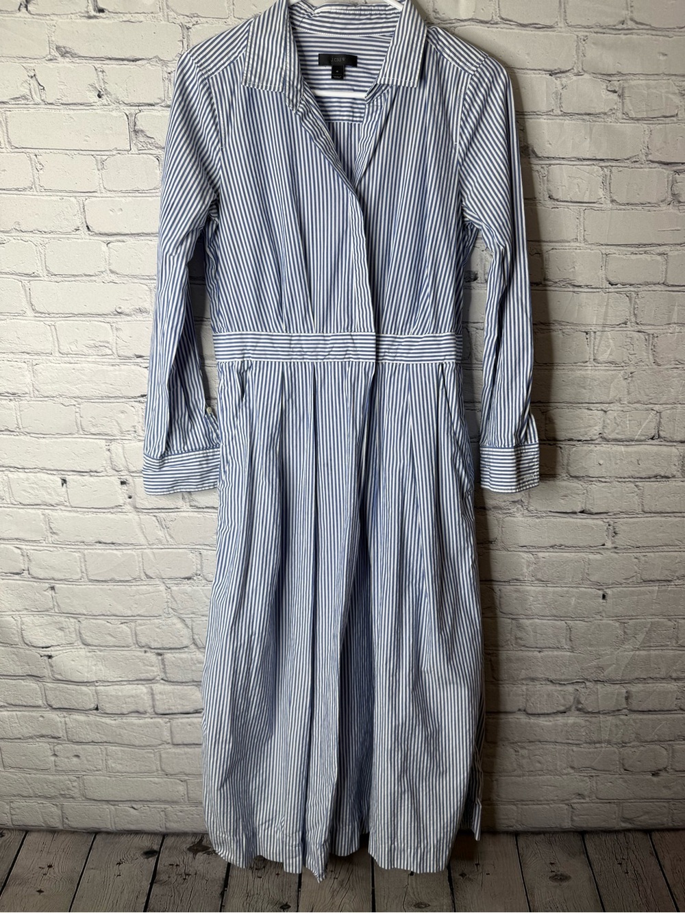 J crew Classic Blue Stripe Shirt jumpsuit Lightweight Long Sleeve 4